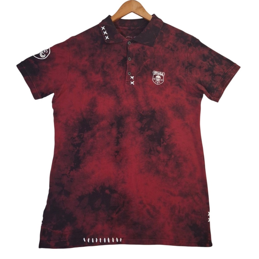 Affliction Polo Shirt‎ Men's Large Red Short Sleeve Cotton Tie Dye USA Made
